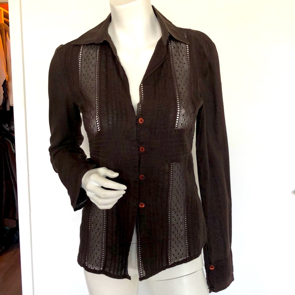Intrend Italian button down fitted shirt 100% cotton dark brown, size S